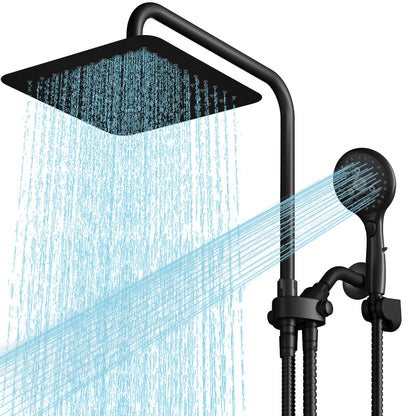 High Pressure Rainfall Shower Head with Handheld Combo: Upgrade Dual Shower Head with 10 Inch Fixed Rain Showerhead and 7 Sprays Handheld Shower Head, Adjustable Height (Up to 13.4"), 71" Hose (MB)