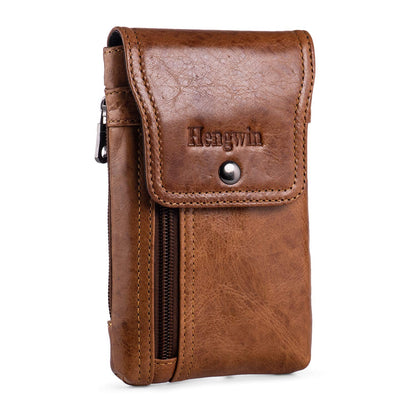 Hengwin Phone Holster Belt Case with Belt Clip, Genuine Leather Belt Pouch Cell Phone Holder Fit for iPhone 16 Plus 15 Pro Max 14 Pro Max Samsung Galaxy S25 Plus (Fit Cellphone with Case On) (Brown)