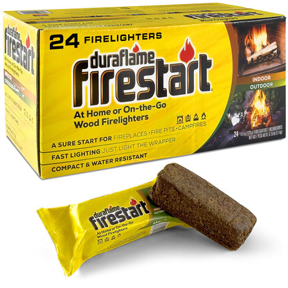 Fire Starter for Indoor and Outdoor Use - Quick Ignition Logs for BBQ, Fireplace, Fire Pit and Campfires (24 Pack) -Starters for Campfires