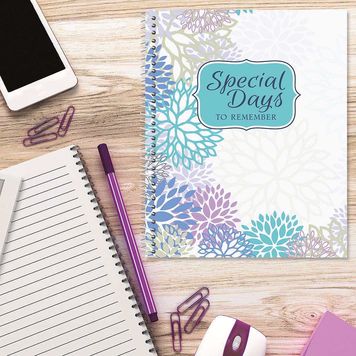 Current Cool Floral Greeting Card Organizer Book with 14 Pockets - Birthday & Anniversary Reminder Book - Softcover 8" x 10" Spiral-Bound, 6 Address Pages, 2 Gift Information Pages