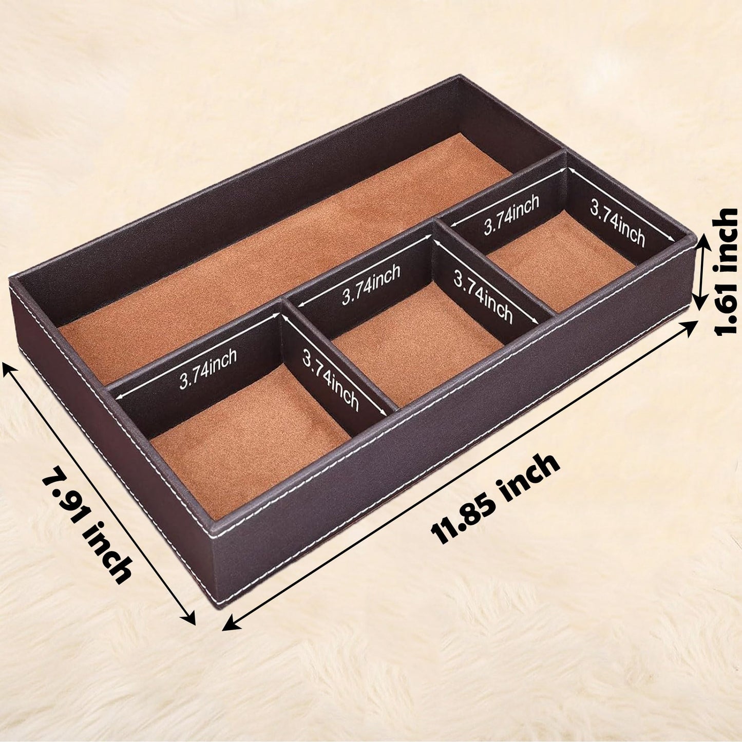 AUMISKY Leather Valet Tray Organizer, Stackable Nightstand & Dresser Storage Tray, Entryway Desk Catchall Tray for Keys Wallet Watch Phone, Bedside Desktop PU Leather Drawer Caddy Tray - Brown