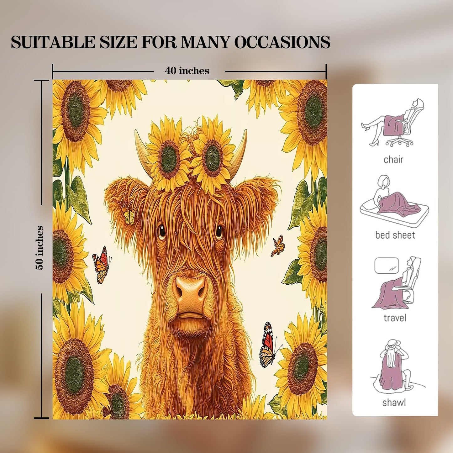 Highland Cow Blanket Cow Throw Blanket Super Soft Plush Flannel Bedding Gifts for Boys Girls Men Women Lovers Adults Stuff for Sofa Bed Room Decor 40"X50"