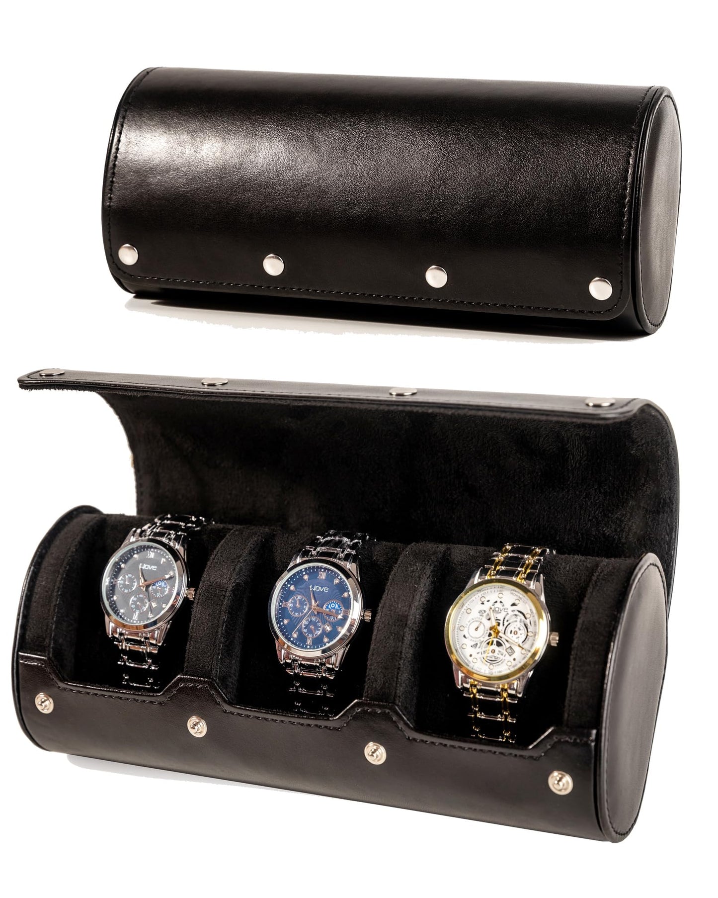 MR.OKAY 3 Watch Travel Case-Classic Leather Watch Case With Superb Texture.Portable Watch Roll Or Organizer For Storage And Display. Men's Great Gift For Traveling,100% Handmade by Artisans.