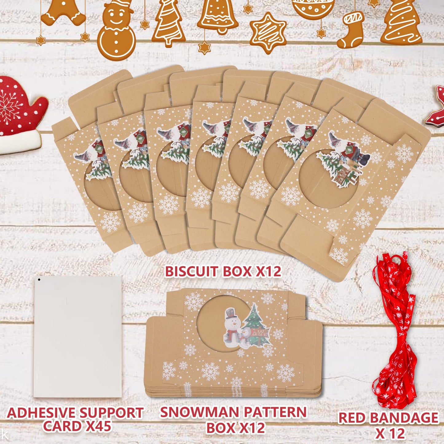 OurWarm 12 Pack Christmas Cookie Boxes for Gift Giving, Large Christmas Cookie Tins Holiday Bakery Treat Boxes with Window, Kraft Paper Food Packaging Containers for Xmas Party Supplies