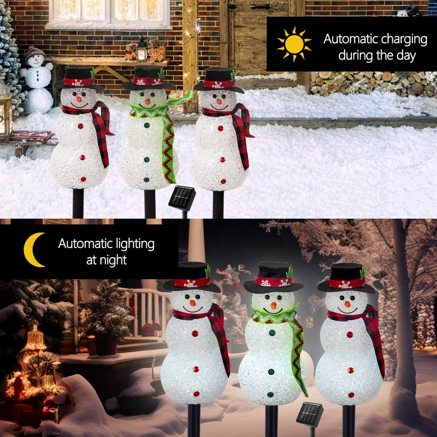 Christmas Pathway Lights Outdoor Decoations, Solar LED Snowman Stake Lights, Waterproof Walkway Landscape Light for Winter Yard, Garden Decor (Cool White, 3 Pack)