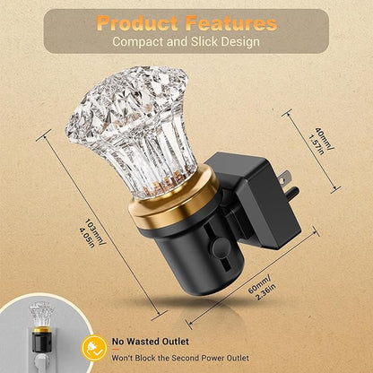 JandCase Night Lights Plug into Wall, 2 Pack Dimmable Night Light Pulg in, Diamond Automatic Night Lights with Auto Light Sensor, Adjustable Brightness 3000K LED Night Light, for Bedroom Hallway