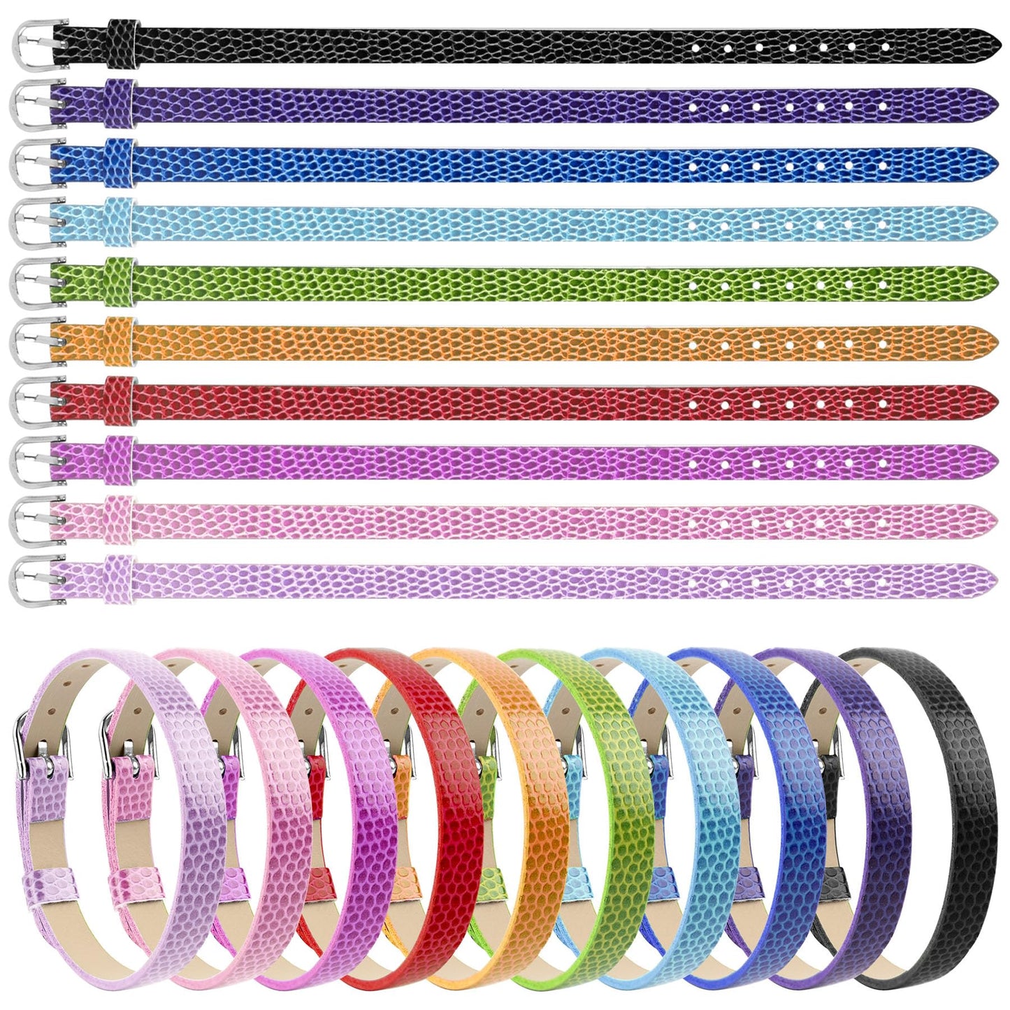 AUEAR, 20 Pack 8mm Wristbands Bracelets for Slide Letters Mix Colors Jewelry Making DIY Craft 10 (Leather Slide)