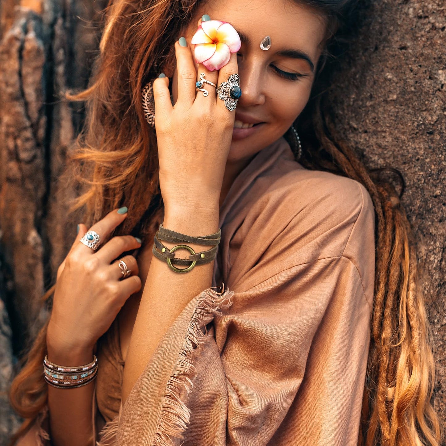 Inbagi 3 Pcs Western Jewelry for Women Bohemian Leather Bracelets for Women Faux Leather Multi Layered Wrap Bracelets Wristbands Cuff Boho Splicing Bangle Mens