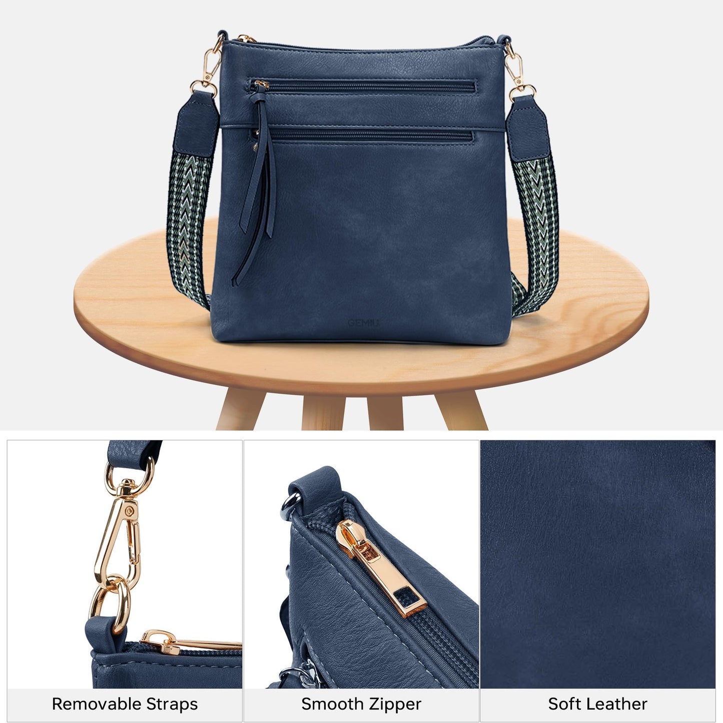 GEMIU Small Crossbody Bags for Women Travel Multi Pocket Womens Purses Women's Crossbody Handbags with Guitar Strap Blue