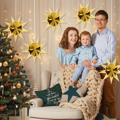 BestoFun 12 Inches 5 PCS Gold Paper Star Lanterns Christmas Party Decorations Hanging Stars Wedding Birthday Christmas Home Party Decorations(9 Pointed)