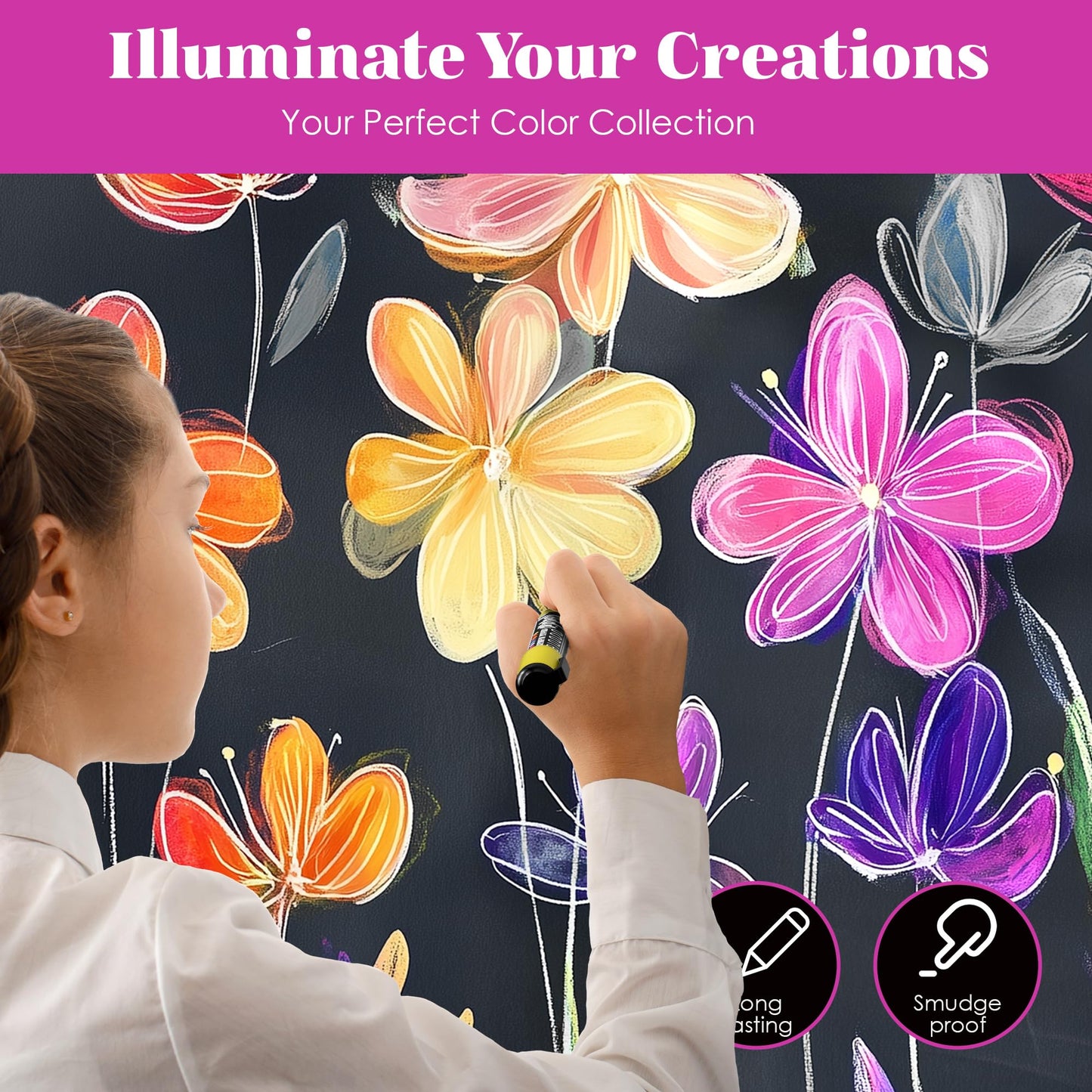 Loddie Doddie Chalk Markers - Pack of 16, Reversible 6mm Tips - Vibrant Chalkboard Designs with Chalkboard Markers - Easy Erase on Glass & Whiteboards with Dry Erase Pen