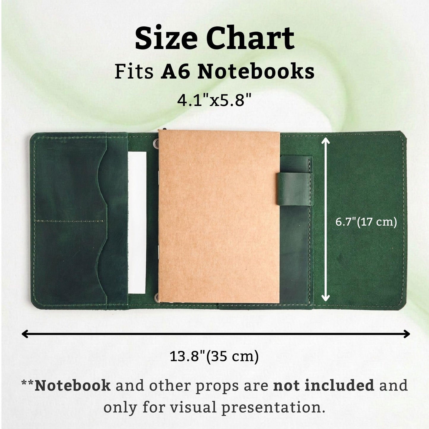 TORAKIP Genuine Leather A6 Journal Cover – Refillable Handmade Notebook Cover with 3 Elastic Bands, Pen Loop & Card Pockets – Travel Diary Case Fits A6 4.1" x 5.8" Notebooks (Paper Not Included), Green