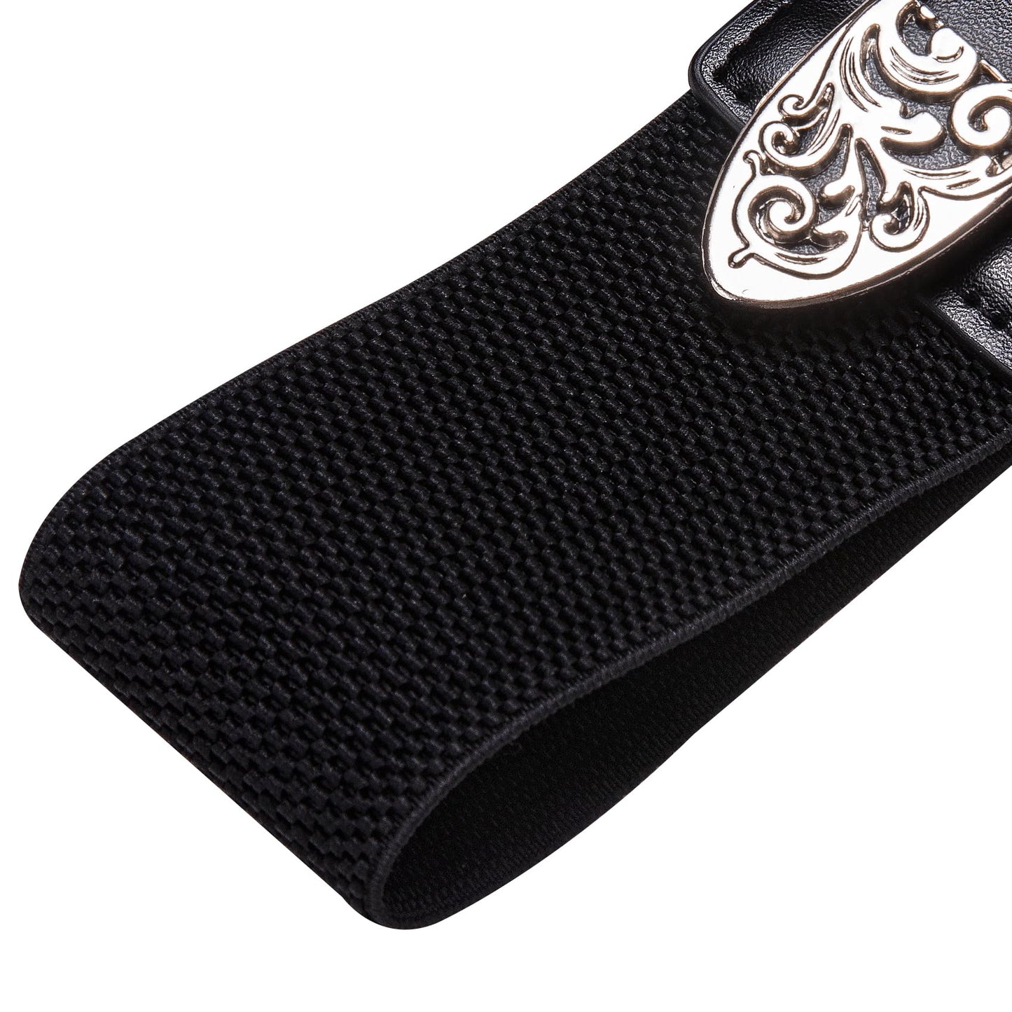 Dubulle Womens Belt Silver Black Chain Leather Belts Vintage Western Adjustable Elastic Double Buckle for Cowboy Pant Dress