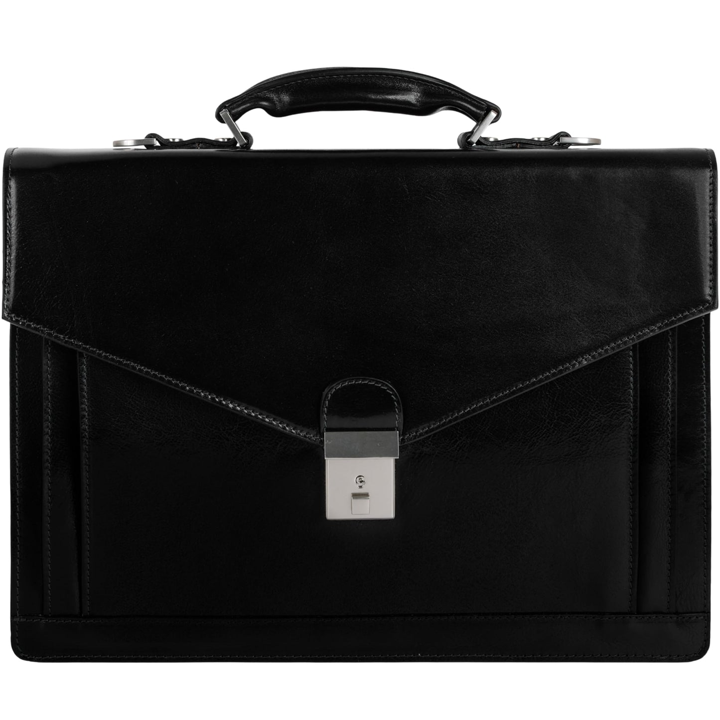 Time Resistance Leather Briefcase for Men - Business Laptop Bag - Italian Handmade Leather Bag - Attache - Gift Box Included (Black)
