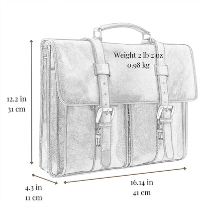 Time Resistance Leather Briefcase for Men - Handcrafted in Italy Full Grain Messenger Bag - Laptop Bag (Cognac Brown)