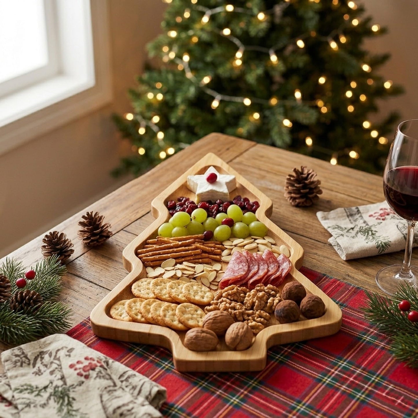 LUOZZY Christmas Tree Candy Dish Wooden Snack Serving Tray 11"x7.9"