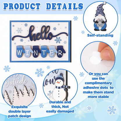 Kajaia 15 Pcs Winter Tiered Tray Decor Christmas Tiered Tray Decorations Set Snowman Snowflake Gingerbread Man Hot Cocoa Wooden Signs Farmhouse Winter Table Decorations(Snowflake)
