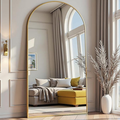 Arched Full Length Mirror, 71"x30" Free Standing Floor Mirror, Modern Full Body Mirrors with Stand, Wall Mirrors with Aluminum Alloy Frame for Bedroom,Living Room, Gold
