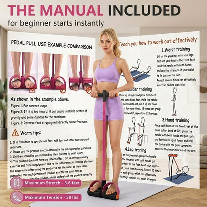 JQTEOYW Pedal Resistance Band with Handle, Pedal Puller Resistance Band, Upgraded 6-Tube Natural Latex Exercise Bands for Full Body Workout, Tummy, Waist, Arm, Leg Slimming, Pilates Exercise