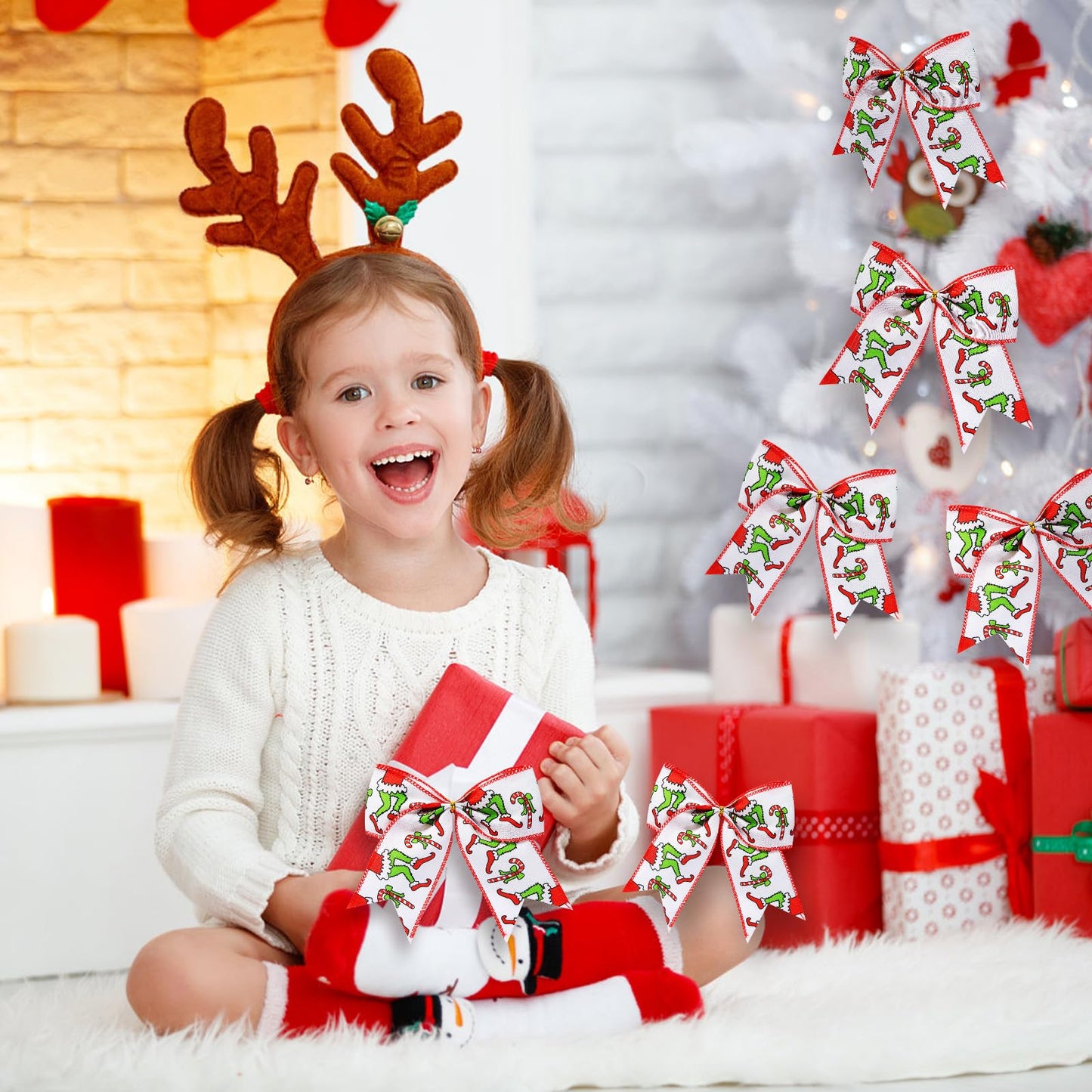 Fancheer 12 Pcs Christmas Bows Decorations Large Christmas Tree Bows Xmas Wreath Ribbons Ornaments Halloween Party Gift Decor Red Green