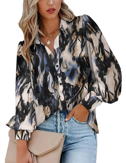 Zeagoo Womens Shirts Button Down Printed Lantern Long Sleeve Blouse Fashion Casual Tops 2025