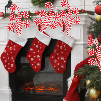 Sggvecsy 6 Pcs Christmas Tree Decoration Woolen Bells Candy Cane Shape Picks Lollipop Curly Pick Ornaments Xmas Tree Topper for Party Vase Filler Home Office Decor (Red)