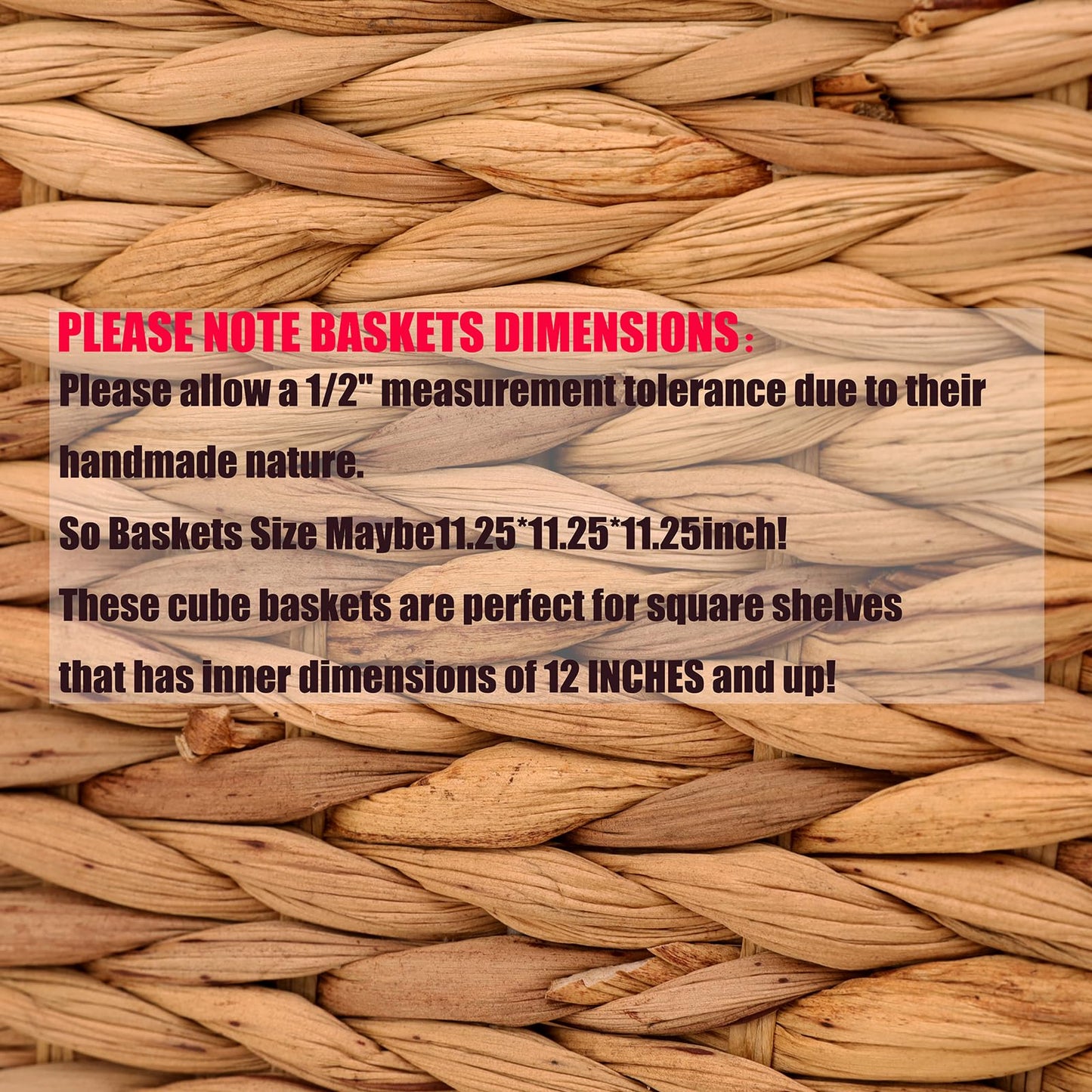 11x11in Storage Baskets 4 Pcs Square Baskets for Cube Shelf,Foldable Handwoven Water Hyacinth Storage Bins for Laundry Organizer