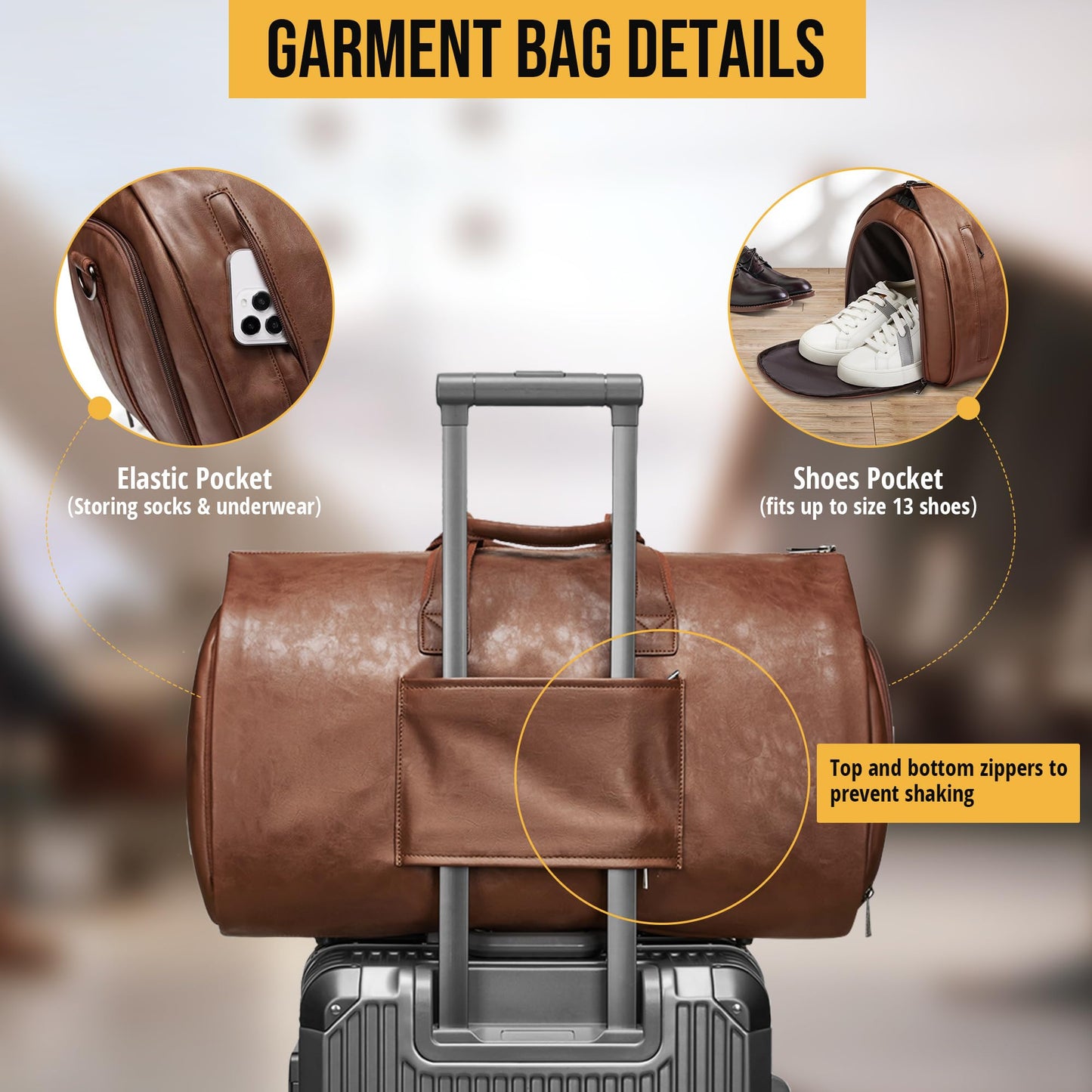 Wymulot Convertible Garment Bag, Carry on Garment Duffel Bag with Shoulder Strap, Men's Women's Travel Clothing Bag with Shoe Compartment, 2-in-1 Hanging Suitcase Suit Business Travel Bag (Brown)