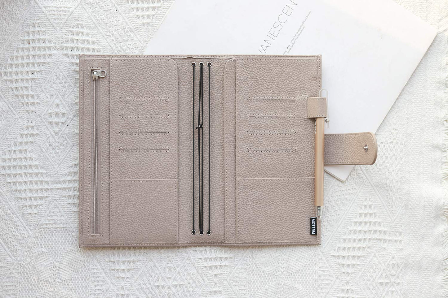 Moterm Companion Traveler's Notebook Cover - Upgraded Design with Back Pocket (Standard Size, Pebble-Taupe)