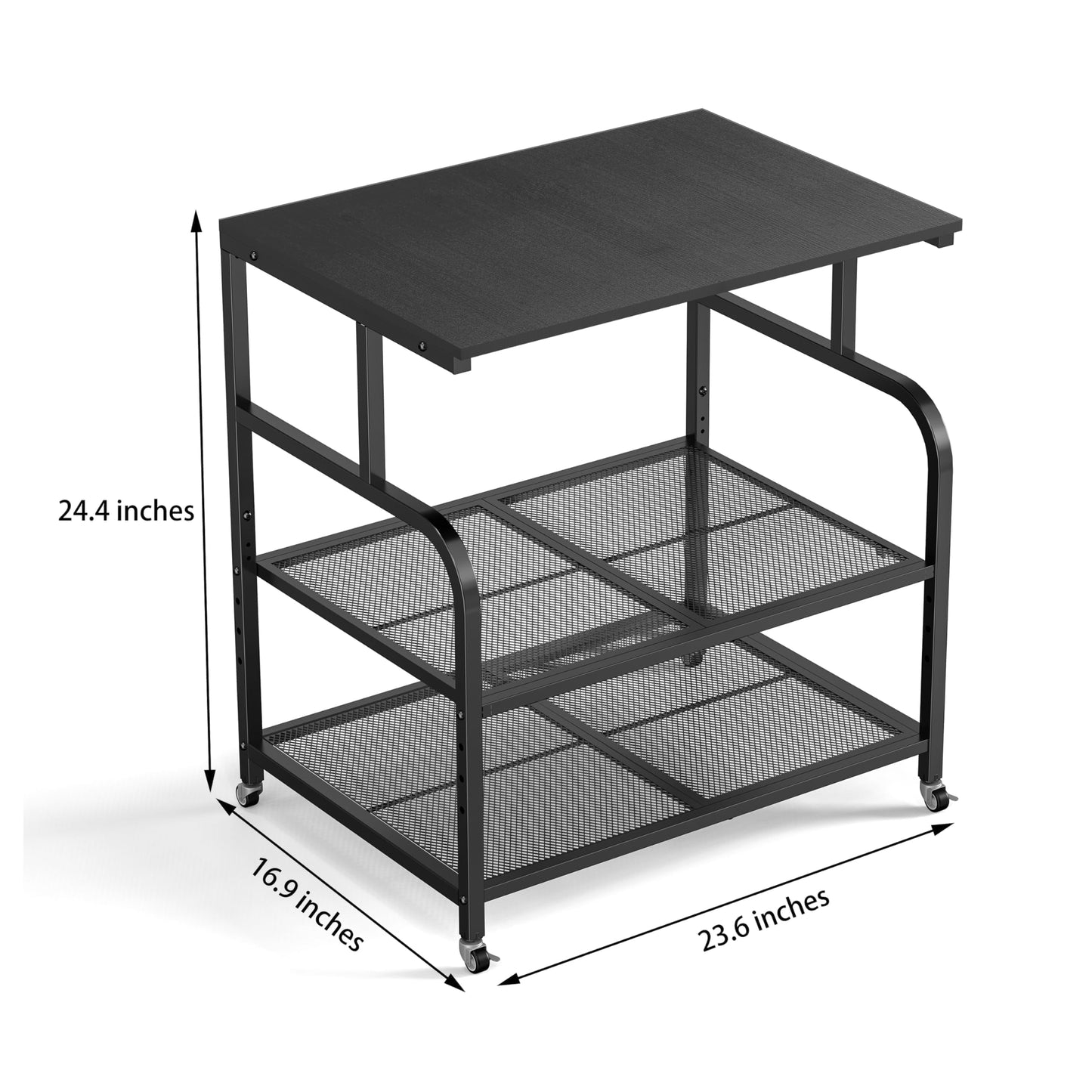 niffgaff Mobile Printer Stand with Large Desktop - 3 Tier Shelf, 24.4 Inch Height, Wooden Organizer for Home&Office, Black