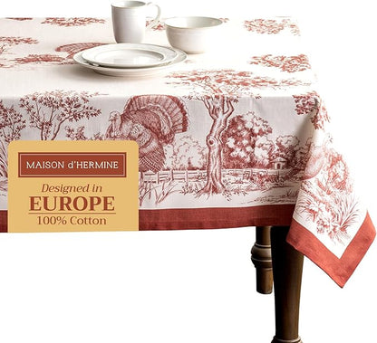 Maison d' Hermine Table Cloth Rectangle Table 100% Cotton 70 x 108 Inches Fall Tablecloth Reusable Everyday Use for Thanksgiving Christmas Decorations Dining Farmhouse Party (Holy Jouy - Red)
