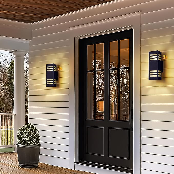 Outdoor Wall Lights, 2 Pack Dusk to Dawn Porch Light Waterproof, 13" Modern Outside Light Rectangular, Large Up Down Exterior Lighting Fixtures for Patio, Garage, Doorway, Black