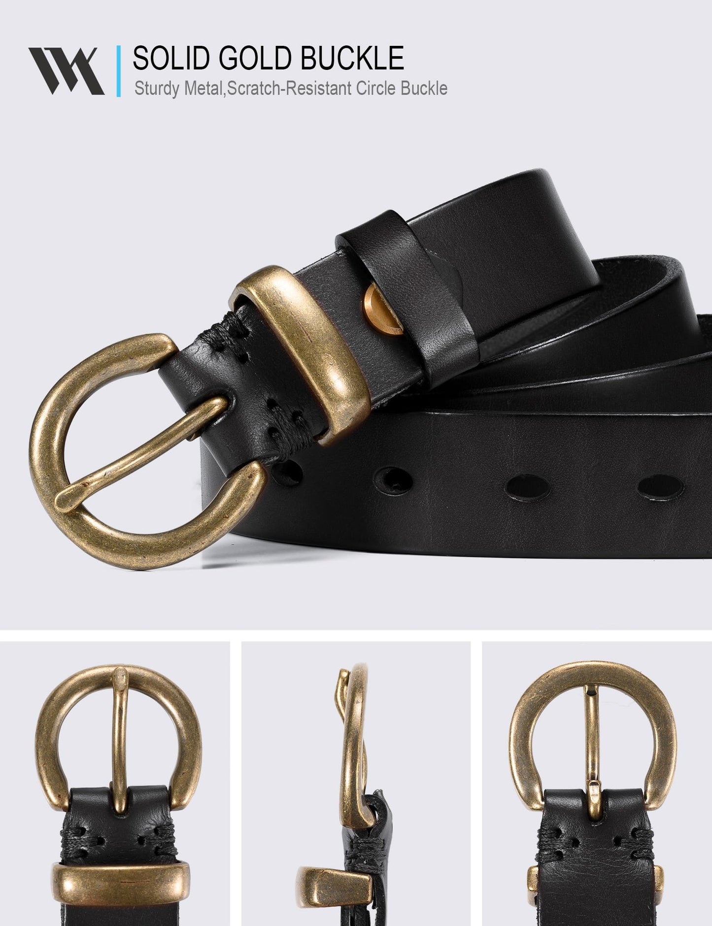 WOLFANT Full Grain Leather Belt for Women,1.1" Ladies Casual leather Jean Belt with Vintage Circle buckle in Gift Box