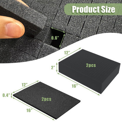 4 Pack Gun Case Foam Inserts - 16x12x2 & 16x12x0.4 Inches Pick and Pluck Foam Sheets for Firearms, Tools & Crafts - Closed Cell Polyurethane Padding for Gun Case, Toolbox, Storage Cases & Organizers