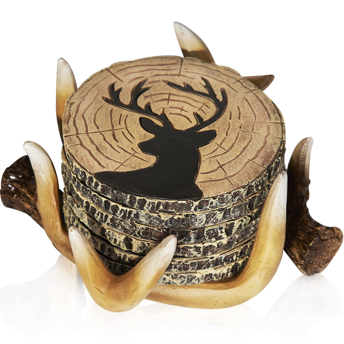Deer Antlers Coaster Set of 6 – Handcrafted Deer Antler Decor and Man Cave Gifts for Men - 6 Full Size Deer Antlers Coasters for Man Cave Décor