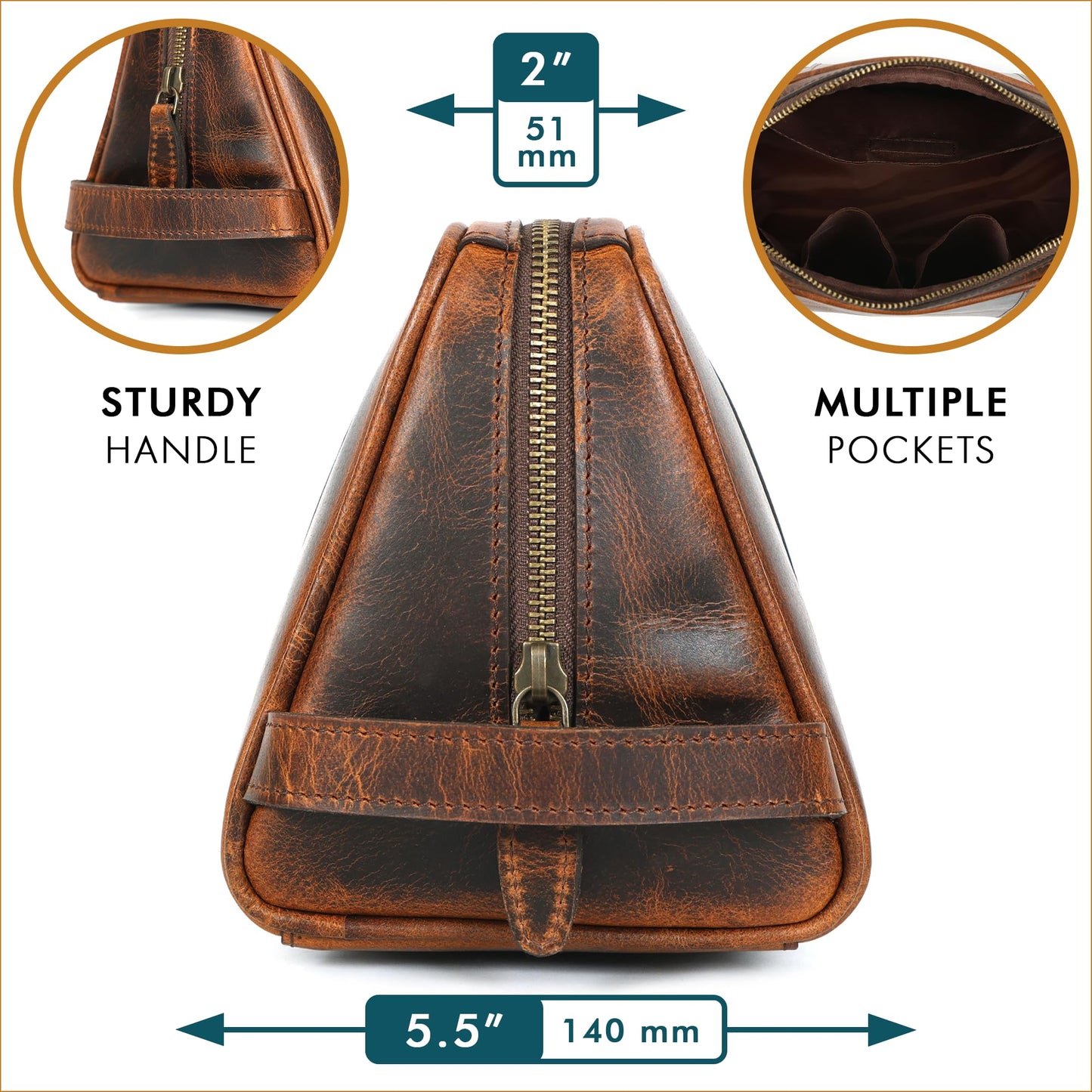 ELIZO Premium REAL Leather Toiletry Bag for Men Dopp Kitt Hanging Mens Toiletry Large TSA Toiletries Bag Shaving Grooming Bag Organizer