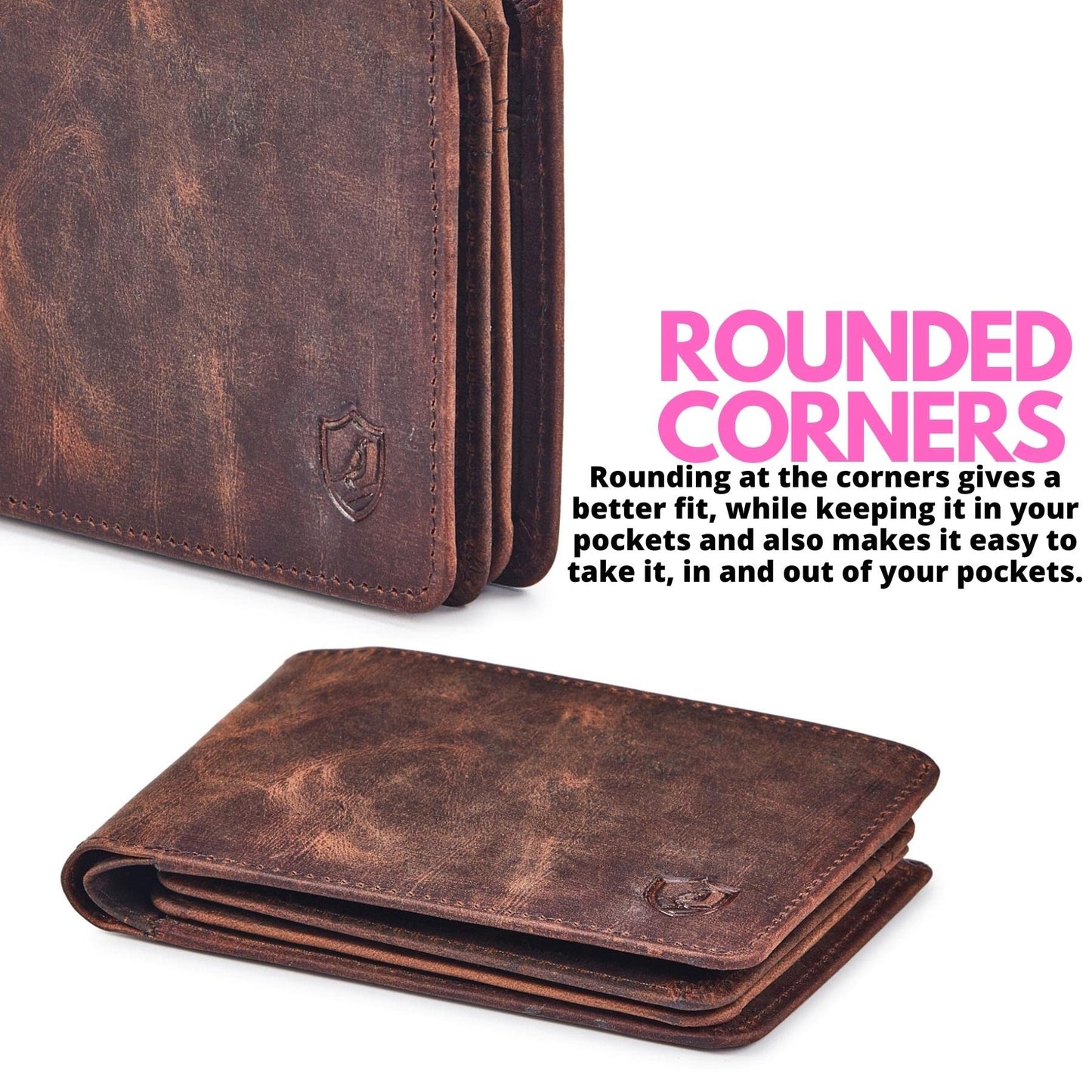 Cochoa Wallet for Men Bifold Leather RFID Blocking High Capacity Slim Card Case with 2 ID Window for Gift (Crazy Horse, Cognac)