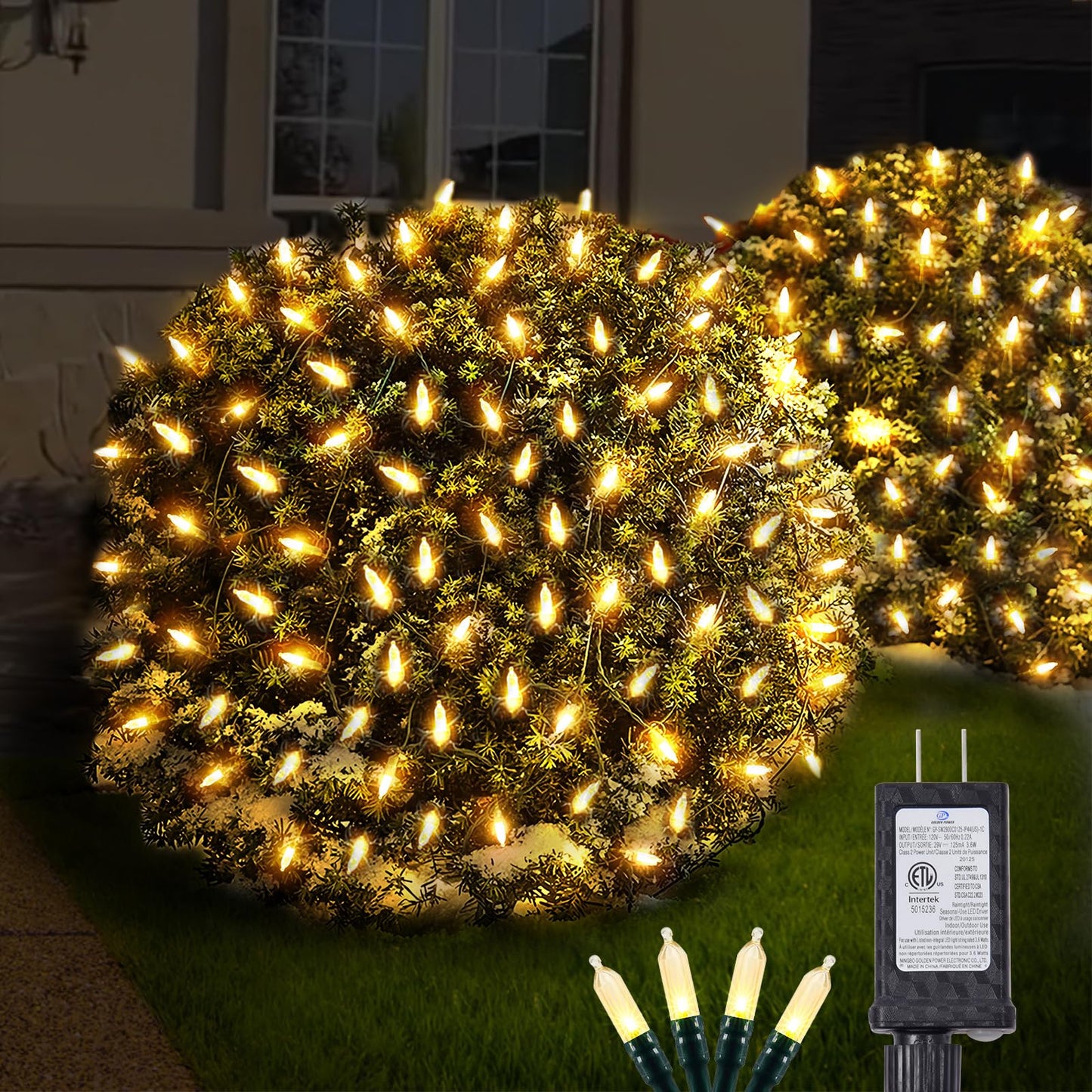 Neoclassy 120Led Christmas Net Lights Outdoor 5ft x 6ft Connectable, 8 Modes Waterproof Black Wire 29V Plug in Mesh Net Christmas Lights for Garden, Yard, Bushes, Trunk, Xmas Tree Decor (Warm White)