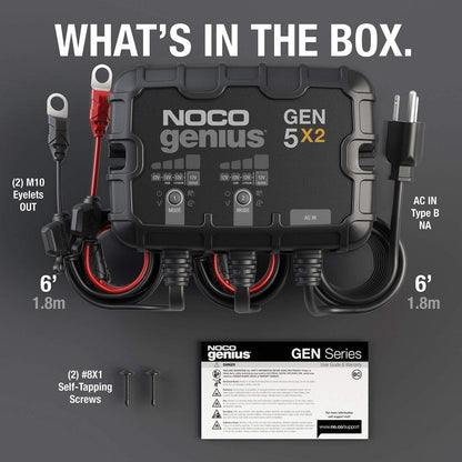 NOCO Genius GEN5X2: 2-Bank, 10A Onboard Battery Charger - 5A Per Bank, 12V Waterproof Marine Charger with Overcharge Protection,Temperature Compensation, for Lead-Acid & Lithium Batteries (Pack of 4)