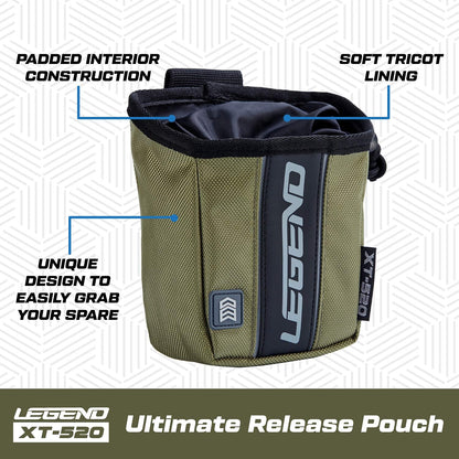LEGEND XT520 Quick Release Pouch & Finger Tab Bag - Interior Divider for Better Organization & Storage of Release Aids - Attaches to Standard 2" Belt - Quick Drawstring Closure (Army Green)