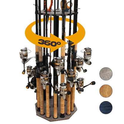 Rush Creek Creations 16-Rod Round Fishing Rod Holder for Garage, 360° Access Fishing Pole Holder for Fishing Rods, Reels, Gear, and Accessories, Securely Holds 16 Rods, Gray