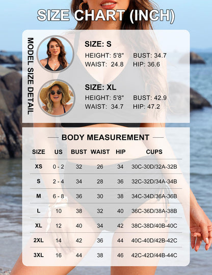 Blooming Jelly Womens High Waisted Bikini Sets Modest Swimsuit Tummy Control Bathing Suit Swimwear (Medium, Black)