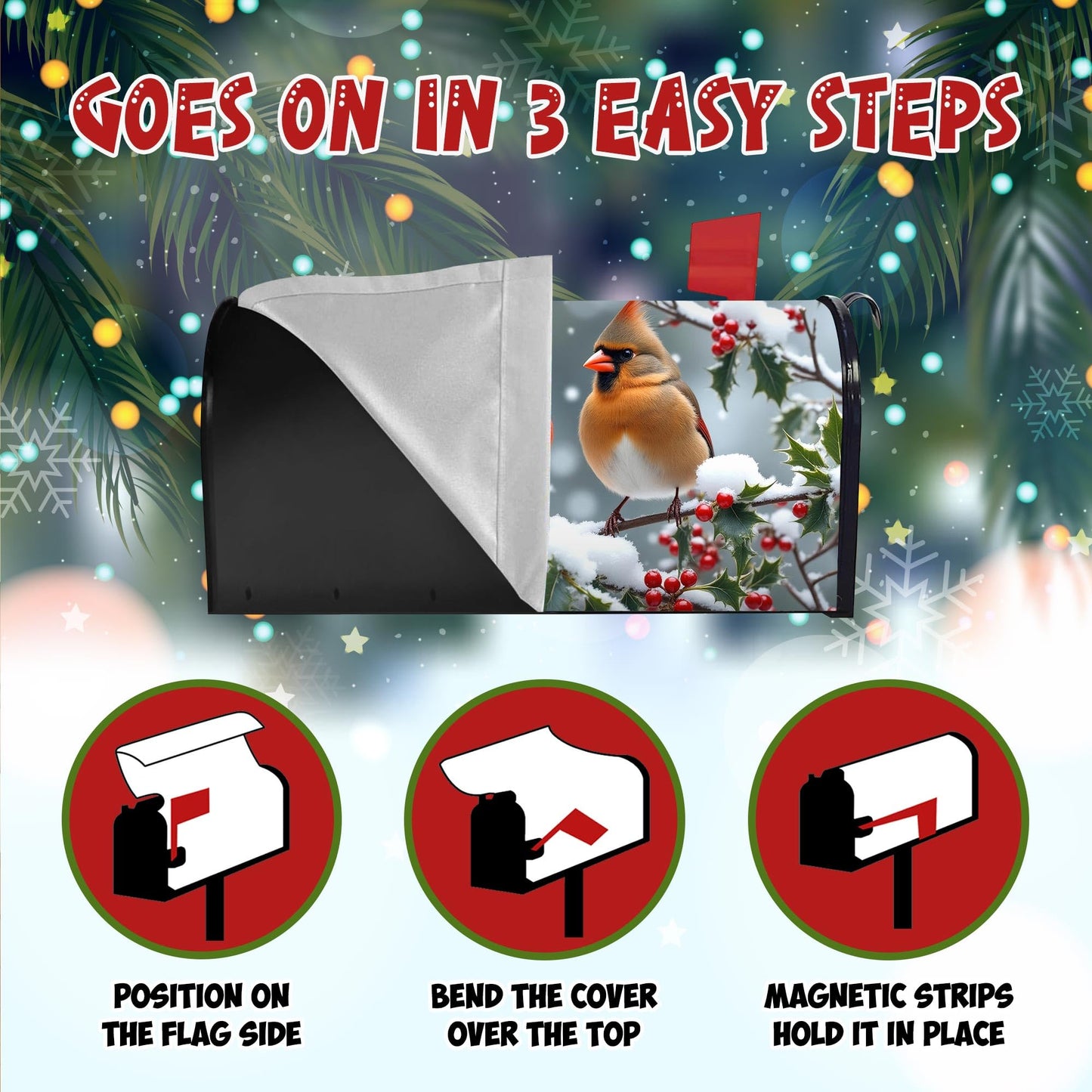Winter Cardinal Birds Mailbox Cover - Magnetic Standard Size 18" X 21" - Christmas Mailbox Cover Decor for Home Garden Yard Post Letter Box