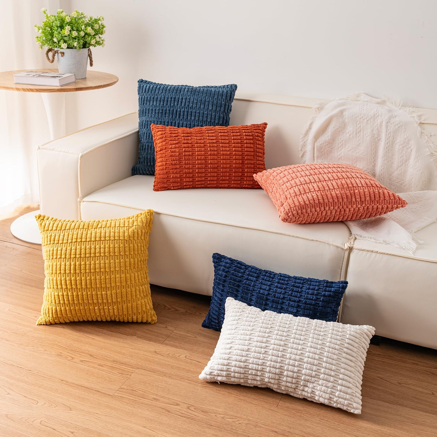 Aegero Pack of 2 Corduroy Decorative Throw Pillow Covers 18x18 Inch Soft Striped Pillow Covers Modern Farmhouse Home Decor for Sofa Living Room Couch Bed（Turquoise）