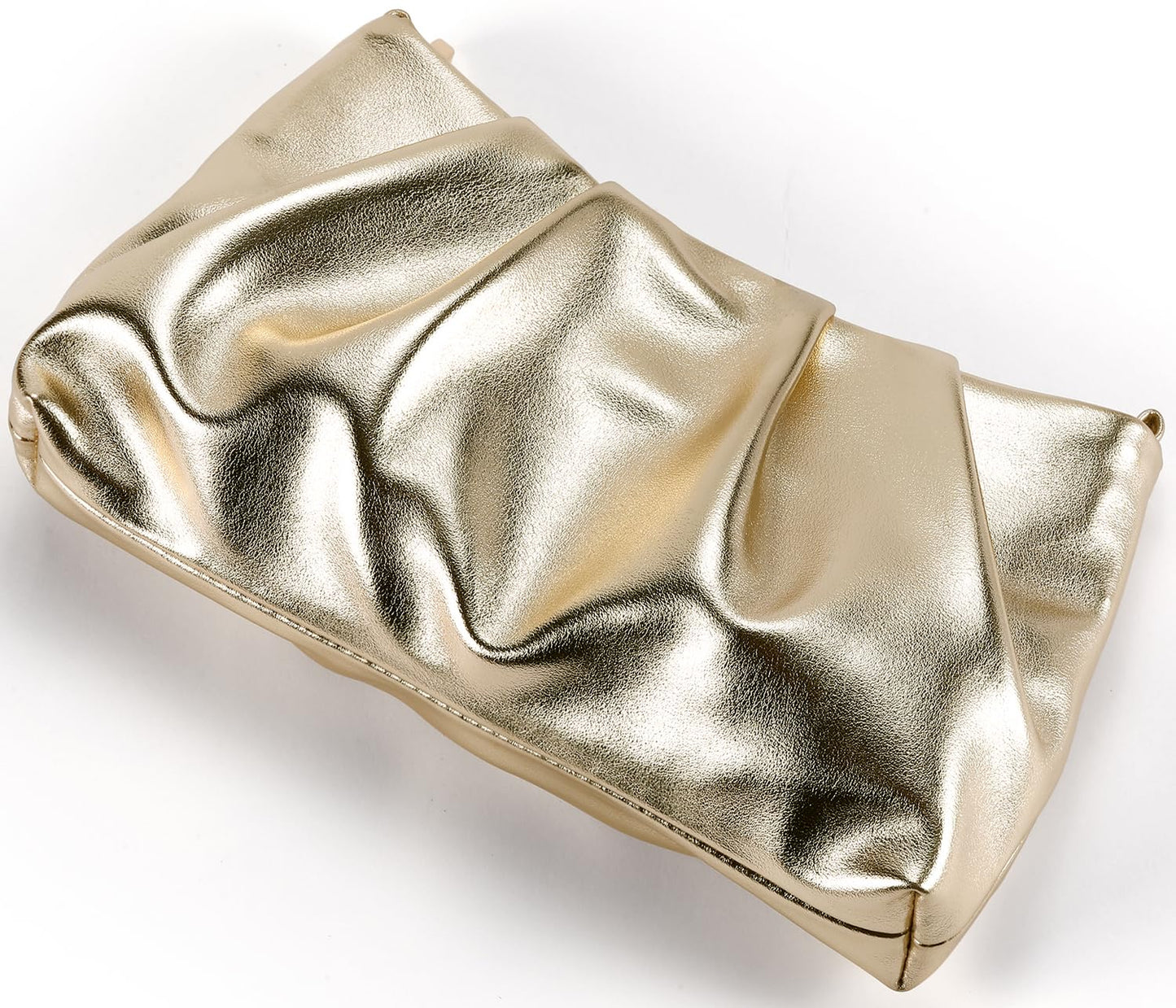 QIRACHIC Champagne Gold Women's Clutch Purse, Pleated Evening Handbag, Shoulder Bag with Detachable Chain and Shoulder Strap