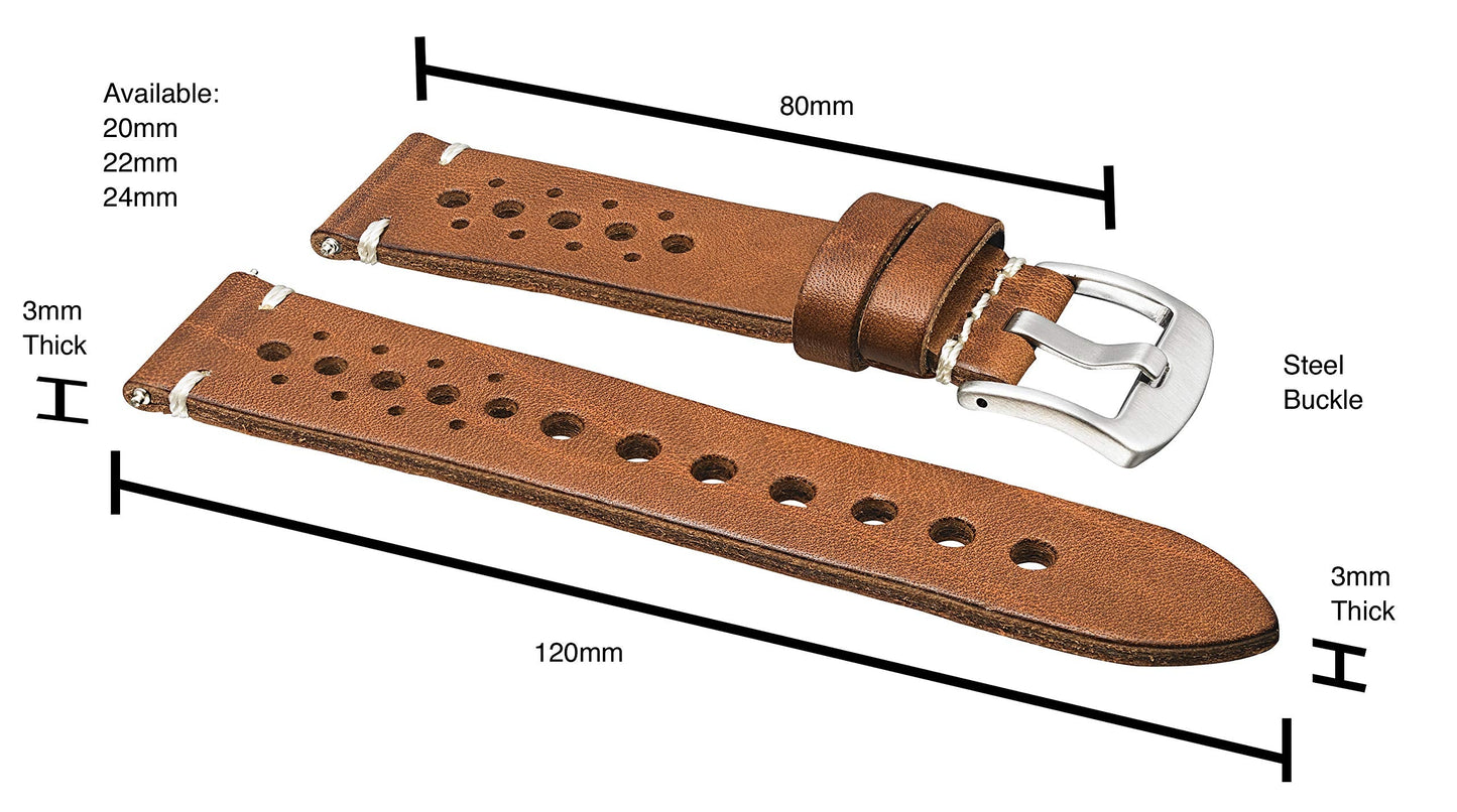 ALPINE Genuine Vintage Leather 22mm Watch Band - Replacement Watch Bands for Women & Men - Watch Strap with Quick Release Stainless Steel buckle - Compatible with Regular & Smart Watch Bands - Tan
