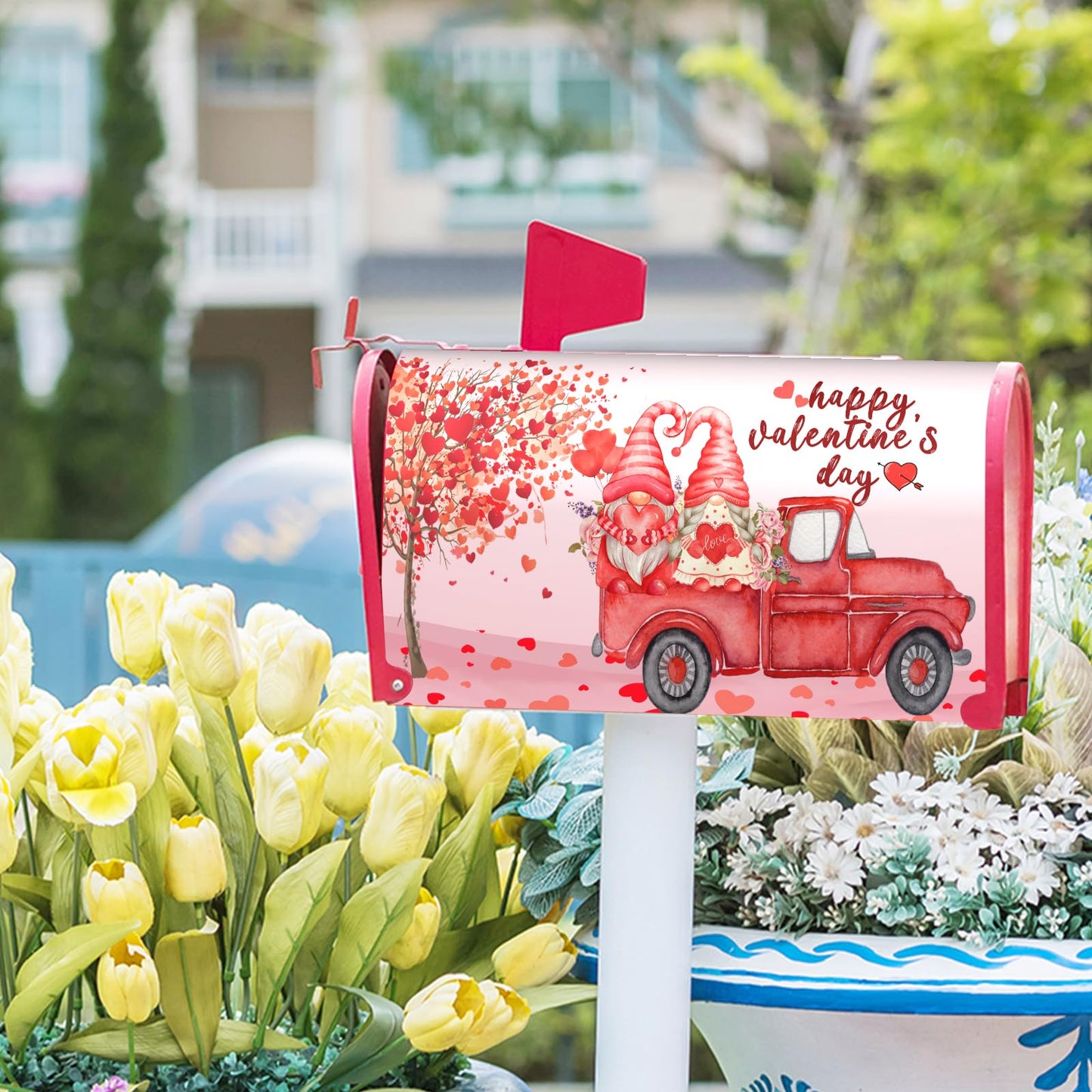 Happy Valentine's Day Mailbox Standard Size 25.5 X 21 Welcome Holiday Magnetic Mailbox Wraps Gnome Love Heart Letter Post Box Cover for Home Garden Yard