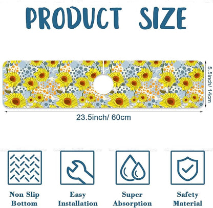 Watercolor Sunflowers Sink Splash Guard Faucet Mat Sunflowers Polka Dots Super