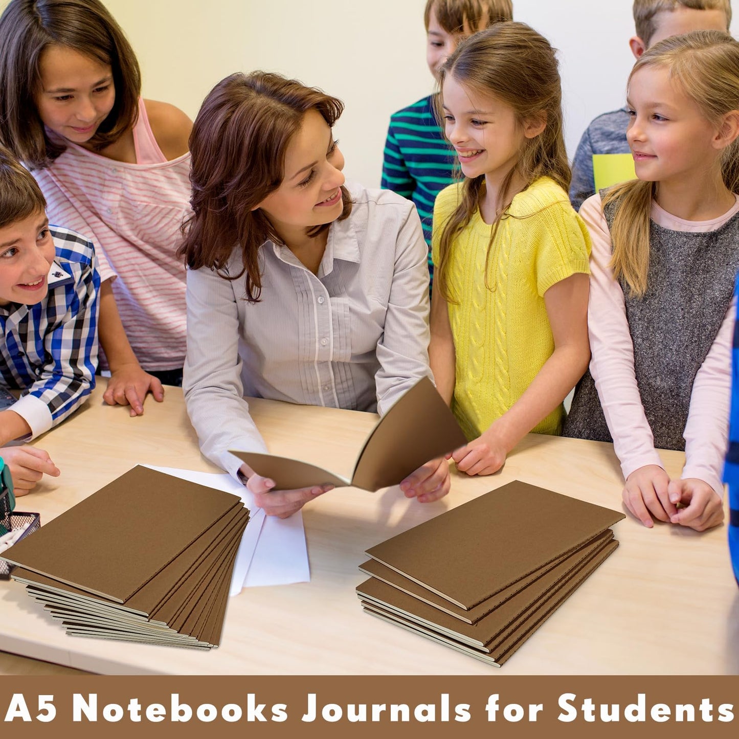 Mimorou 100 Pcs Journals Notebooks Bulk - Kraft Softcover A5 Small Notebooks 5.5 Inch x 8.3 Inch Notepads with 60 Page 30 Sheet for Writing Sketch Travel Office Supplies(Dark Brown,Lined)