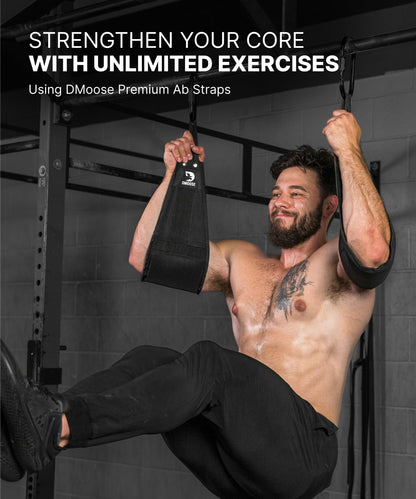 DMoose Fitness Hanging Ab Straps for Pull Up Bar & Core Strength Training - Soft Padded Exercise Straps for Ab Swing & Leg Raises, Hang Bar Strap with 2 Steel Carabiners - Abs Equipment for Home & Gym